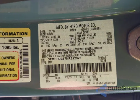 2022 Ford Bronco Sport Big Bend from USA, damaged, VIN 3FMCR9B67NRE22925